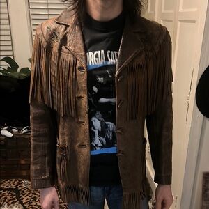 Vintage Brown Fringe Leather Jacket